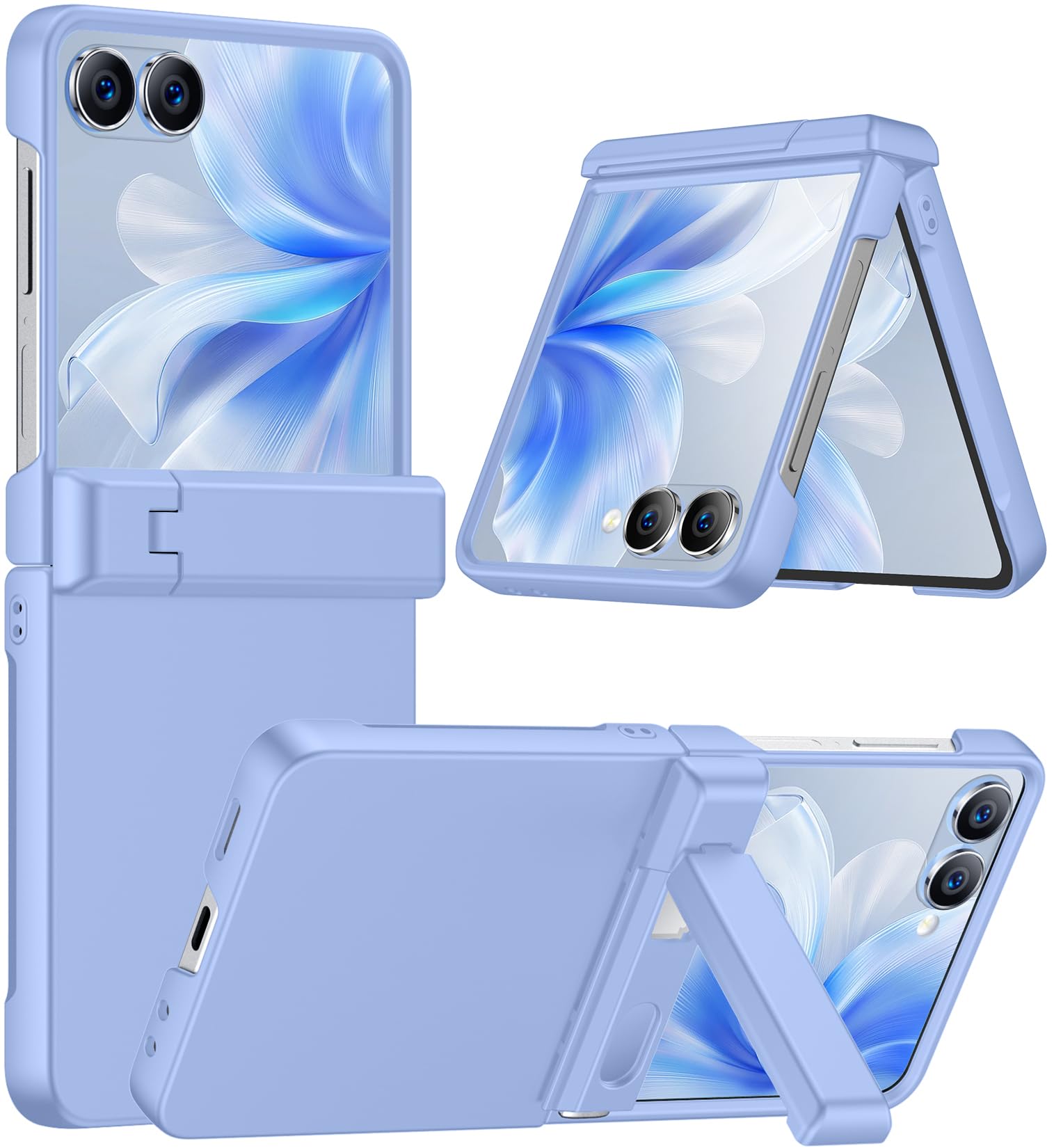 Photo 1 of Temdan for Samsung Galaxy Z Flip 7 Case with [Built-in Front Screen Protector] [Kickstand][Hinge Protection][Hard PC] Ultra-Thin Shockproof Protective Phone Case for Galaxy Z Flip 7-LightBlue