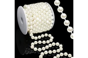 Towenm 16 Feet 10mm Pearl Strings Garland for Crafts, Artificial Pearl Beaded Trim Chain Roll Strands for Wedding Centerpieces Bouquet Party Decoration Christmas Tree Garland, Ivory