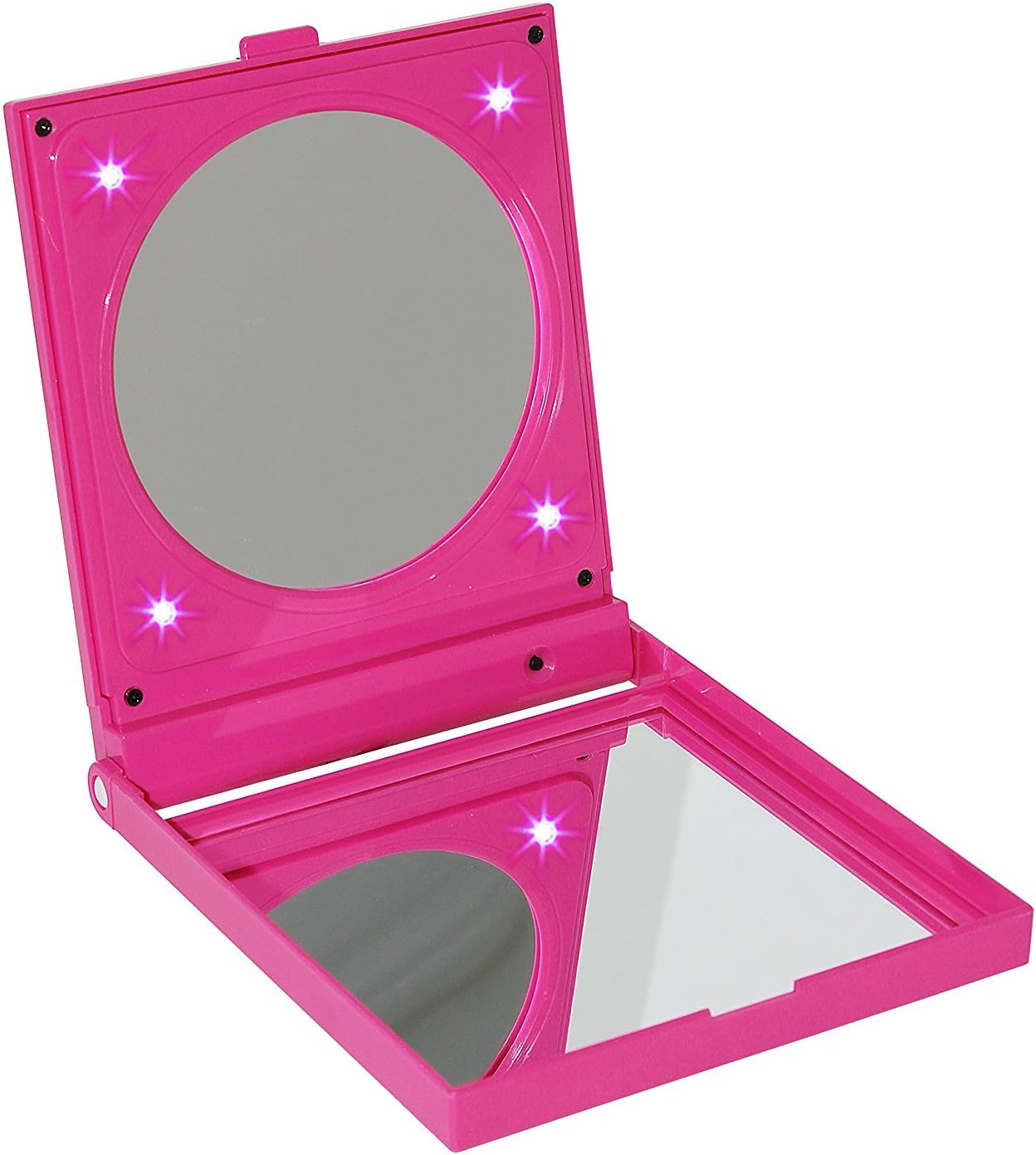 Fancy Metal Goods Folding Travel Mirror with LED Light, Pink