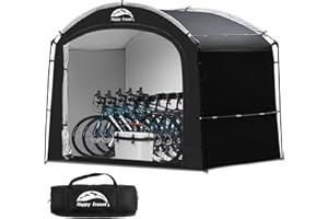 Happy Travel Bike Storage Shed Tent, Waterproof Portable Bicycle Cover with 30% More Top Storage Space for 2/3/4/5 Bikes,Clips Easy Setup Outdoor Sheds Shelter for Motorcycle, Garden Tools, Lawn Mower