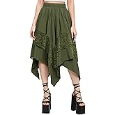 Simlakey Women Renaissance Fairy Skirt Y2K Flowy Skirt Asymmetrical Layered Lace High Waist Gothic Boho Pirate Costume