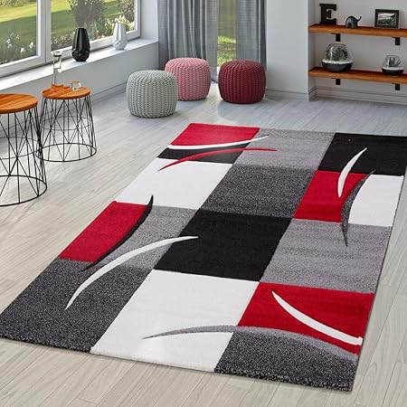 TT Home Teppich Wohnzimmer Modern Palermo mit Konturenschnitt in Grau Rot Schwarz Creme, Größe:160x230 cm