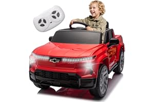 BCARORUR 12V Ride on Toys for Big Kids with Remote, Licensed Silverado Ride on Truck Car w/ 4-Wheeler Suspension, 3 Speeds, Led Lights, Bluetooth, Music, Power Wheels for Boys Girls (Red)