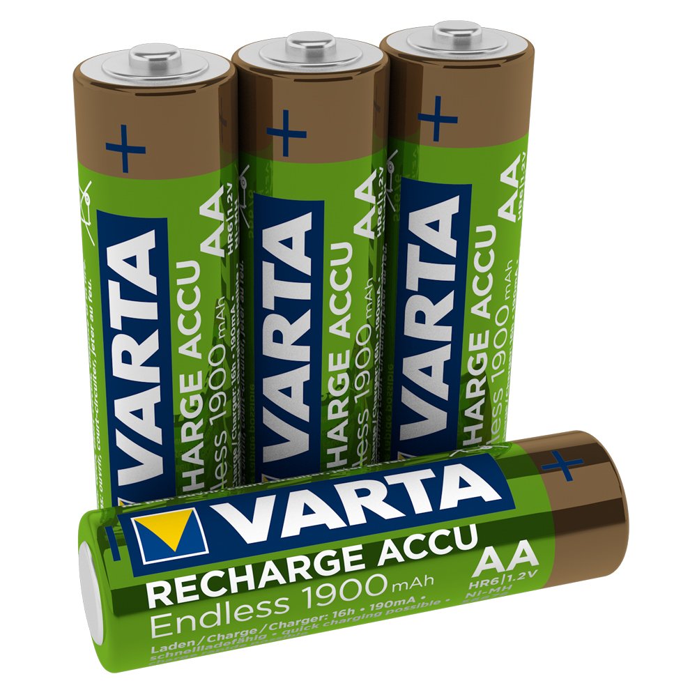 VARTA Endless Energy AA Mignon Ni-MH Rechargeable batteries, 4-pack 1,900mAh – up to 2,100 charging cycles, low self-discharge, pre-charged and Ready2Use – rechargeable without memory effect