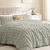 downluxe Queen Comforter Set, Fluffy Comforter Faux Fur Grey Comforter Queen Set, Faux Rabbit Fur Winter Bedding Set with 2 Pillowcases