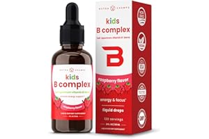 NutraChamps Vitamin B Complex for Kids, B1, B2, B3, B6, B7, B9 & Methyl B12, Kids B Complex Liquid Drops Supplement, Energy, Focus, Metabolism, Natural Berry, 120 Servings, 4 Month Supply