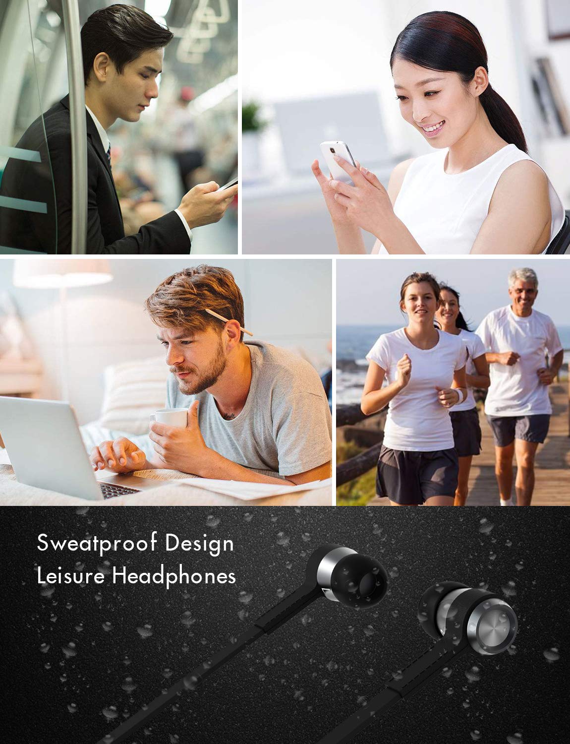 Auricolari in Ear Cuffie Stereo Universali Headset con Microfono VEENAX M6 per Sport Running Gaming Compatibile con Apple iPhone 7 8 6 Plus iPad iPod Samsung Sony Huawei Android Cellulare Nero