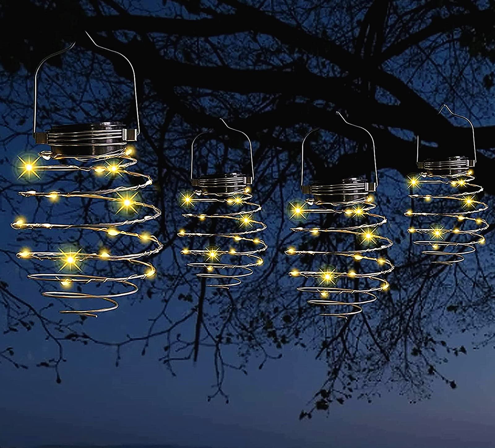 4PCS Solar Spiral Lanterns, Creative Hanging Lantern with Handle,Solar Powered Garden Outdoor Decorative Lights for Patio Yard Porch Path
