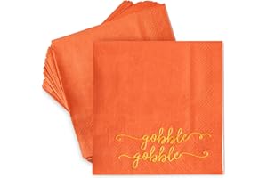 BLUE PANDA Gobble Gobble Cocktail Napkins - 5 x 5 In, Orange, Pack of 50, 3-Ply - Decorative Turkey Napkins for Party Table Decor & Cocktail Party