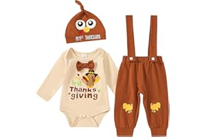 Tinypainter Baby Boy Thanksgiving Outfit Turkey Romper+Suspender Pants My 1st Thanksgiving Clothes