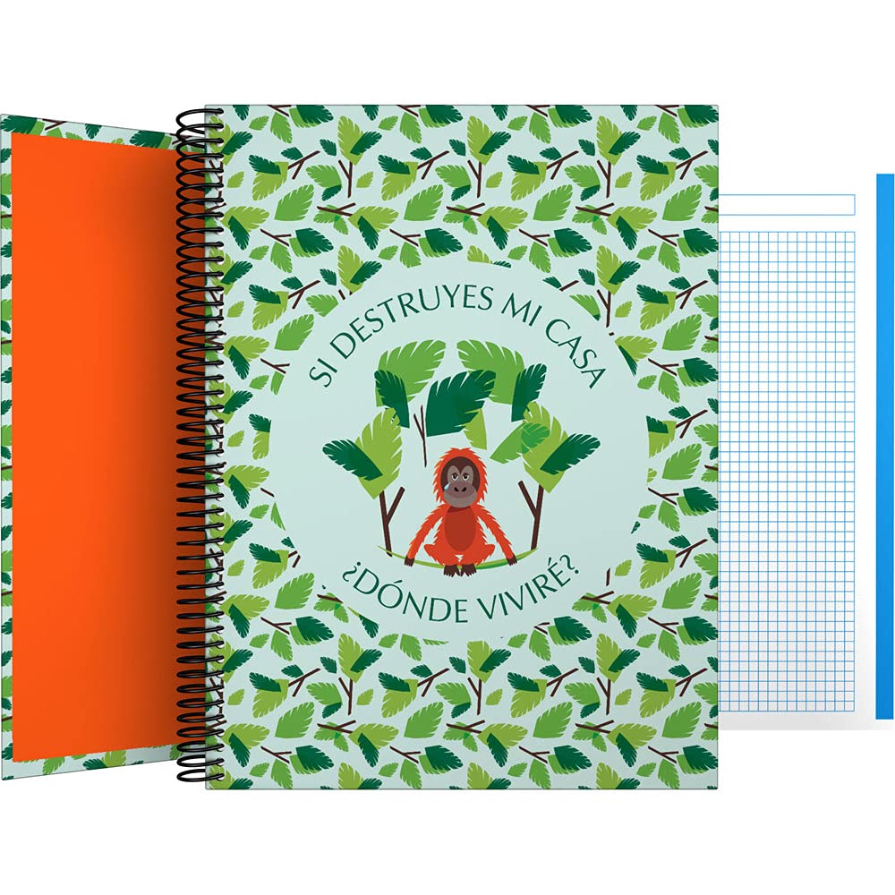 Grafoplás 16502630 A4 Squared Notebook, 5 x 5 mm, Spiral, Hardback Cardboard, Wise Planet Collection, Mono, FSC Certified, 140 Micro-Perforated Sheets, 4 Drills, 5 Bands Colour