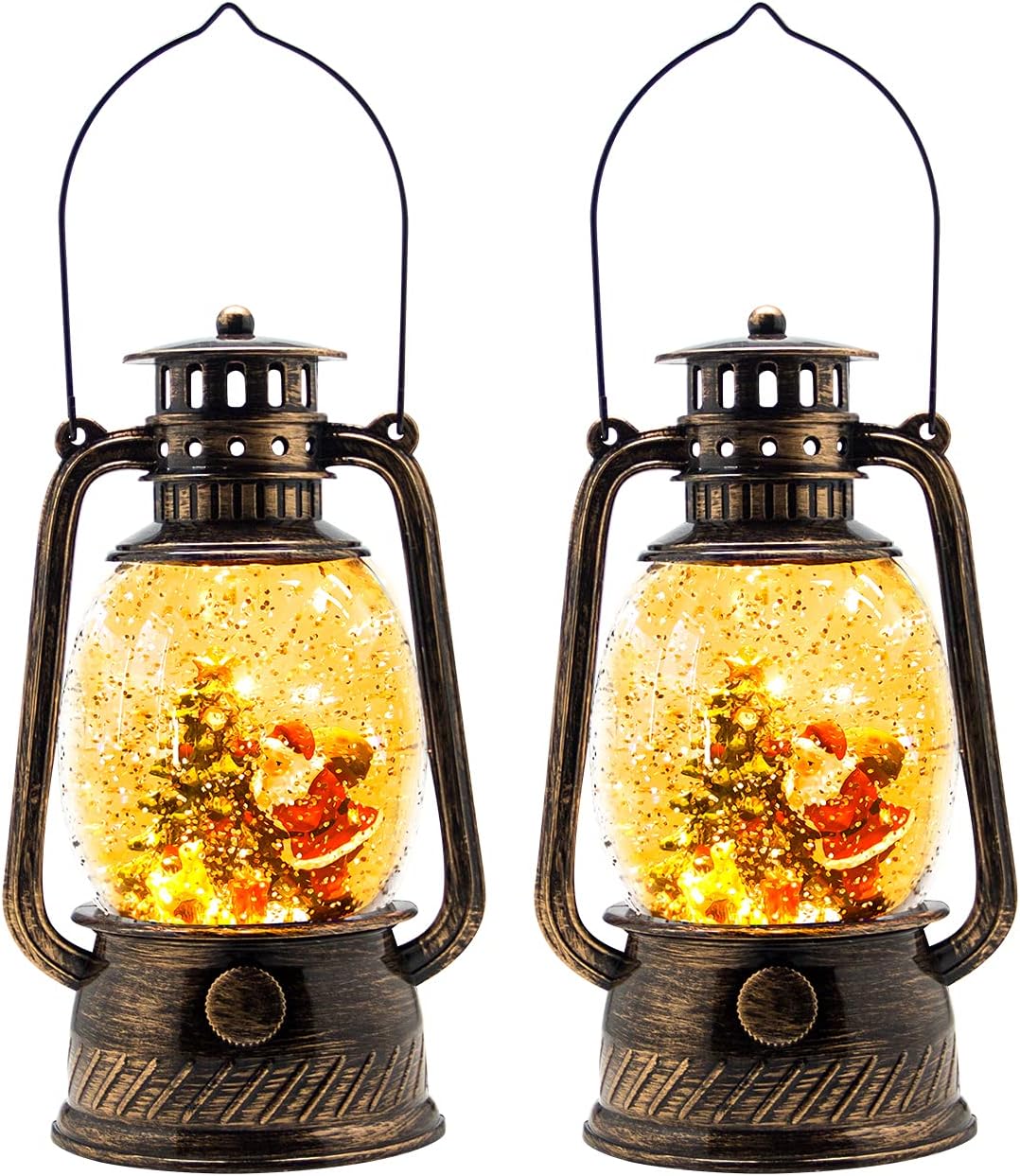 Snow Globes - NORYER Musical Snow Globe Lanterns in 2 Pack, Lighted USB/Battery Operated Swirling Singing Water Glittering Lantern, Snow Globes Lantern for Adults and Kids Christmas Decoration (Carolers)