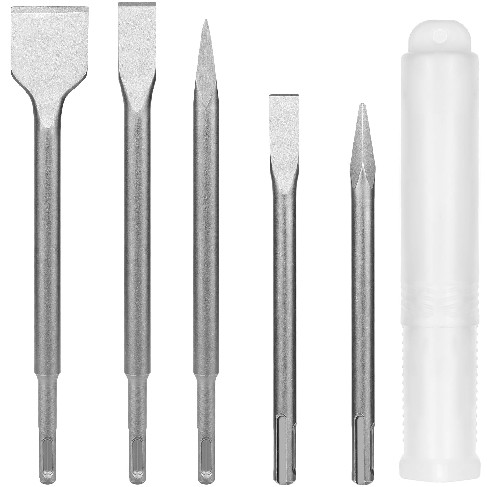 5-Piece SDS Plus Hammer Chisel Set Heavy Duty Steel SDS Drill Bit Set SDS Plus Impact Drill Bit Includes 3 Flat Chiseland 2 Point Chiselfor Concrete Tile Cement Stone Masonry and Other Brick Wall