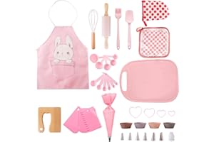 OESSUF Kids Baking Sets for Girls, Cooking Sets 38PCS Real Chef Easy Bake Toddler Montessori Kitchen Tools with Apron, Knife, Cutting Board, Little Girls Dress Up Gift