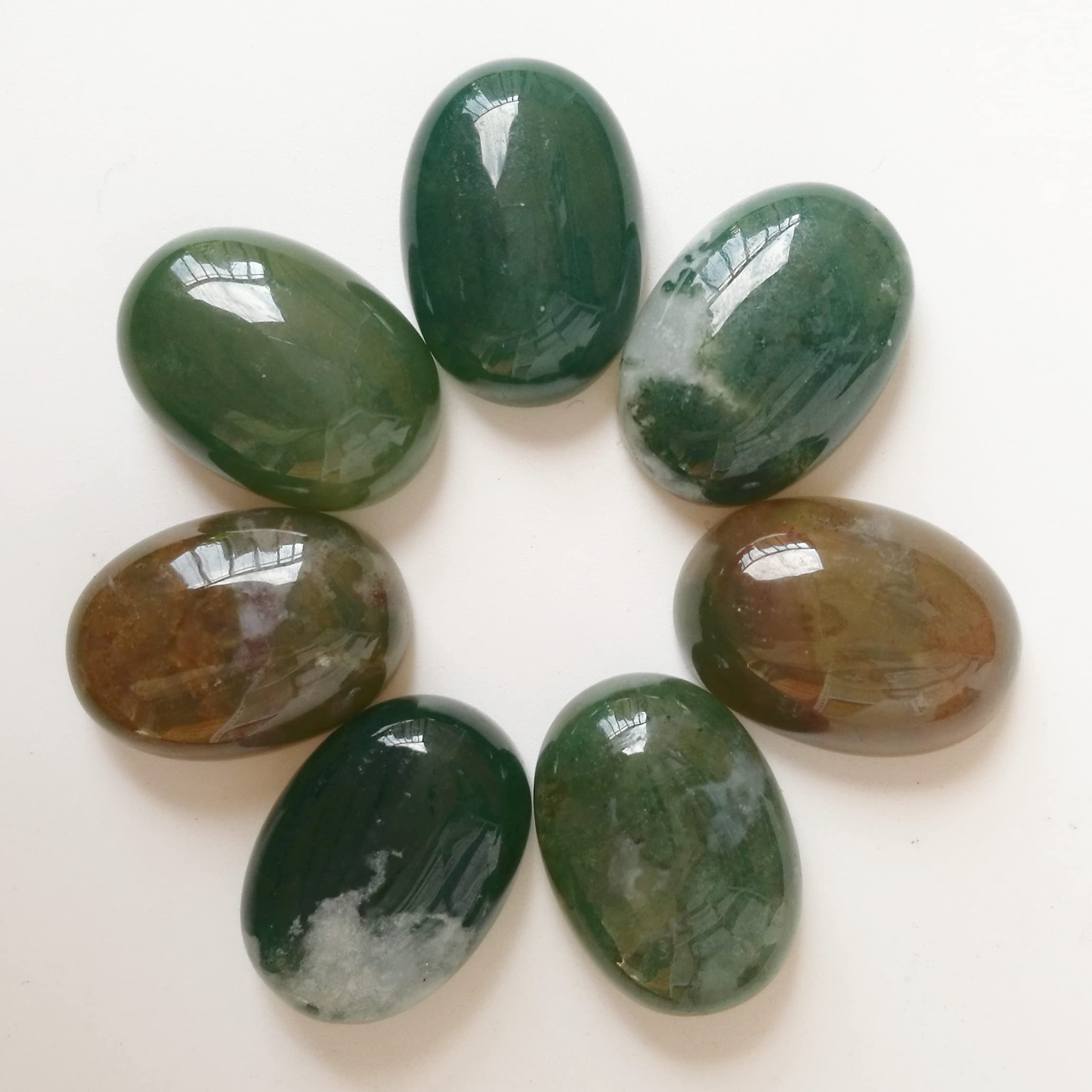 Manekieko 7 Pcs Natural India Agate Oval Cabochons Flatback Crystal Stone Gemstones Beads for Jewelry Making DIY,18x13mm