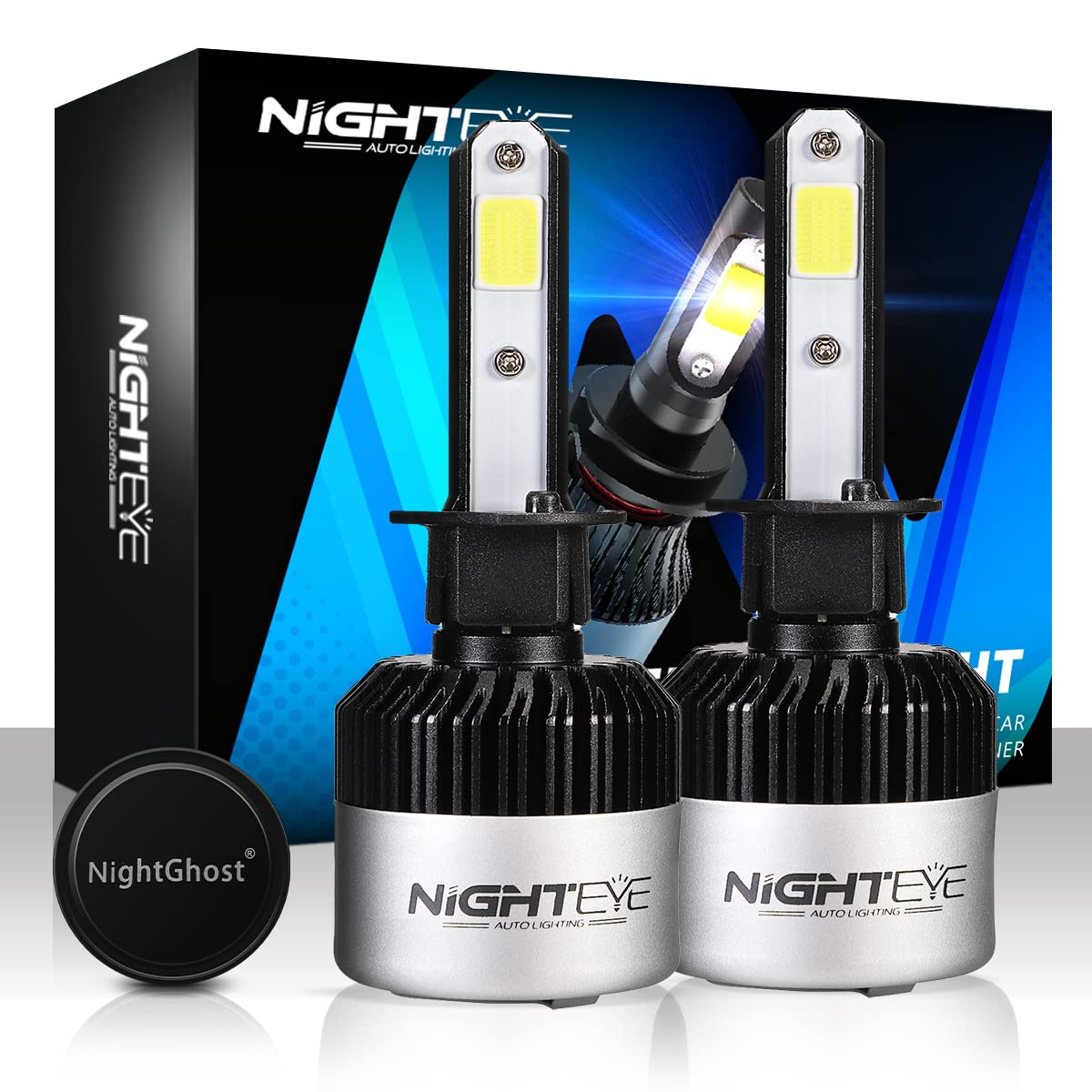 NIGHTEYE Automotive LED Headlight Bulbs - 72w 9000LM/Set 6500K Cool White - 3 Years Manufacture Warranty (H1) — image 1