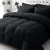 JOLLYVOGUE California King Comforter Set, Ultra-Soft Bed in a Bag Cal King Size 7 Pieces, Oeko-TEX Certified Bedding Set with Down Alternative Comforter, Sheets, Pillowcases & Shams, Black