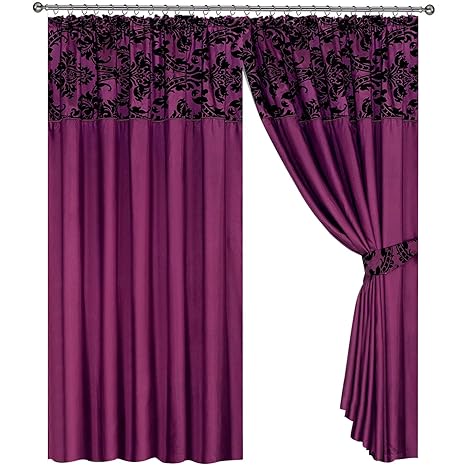 Half Flock Damask Pencil Pleat Curtains 90 X90 228x228cm