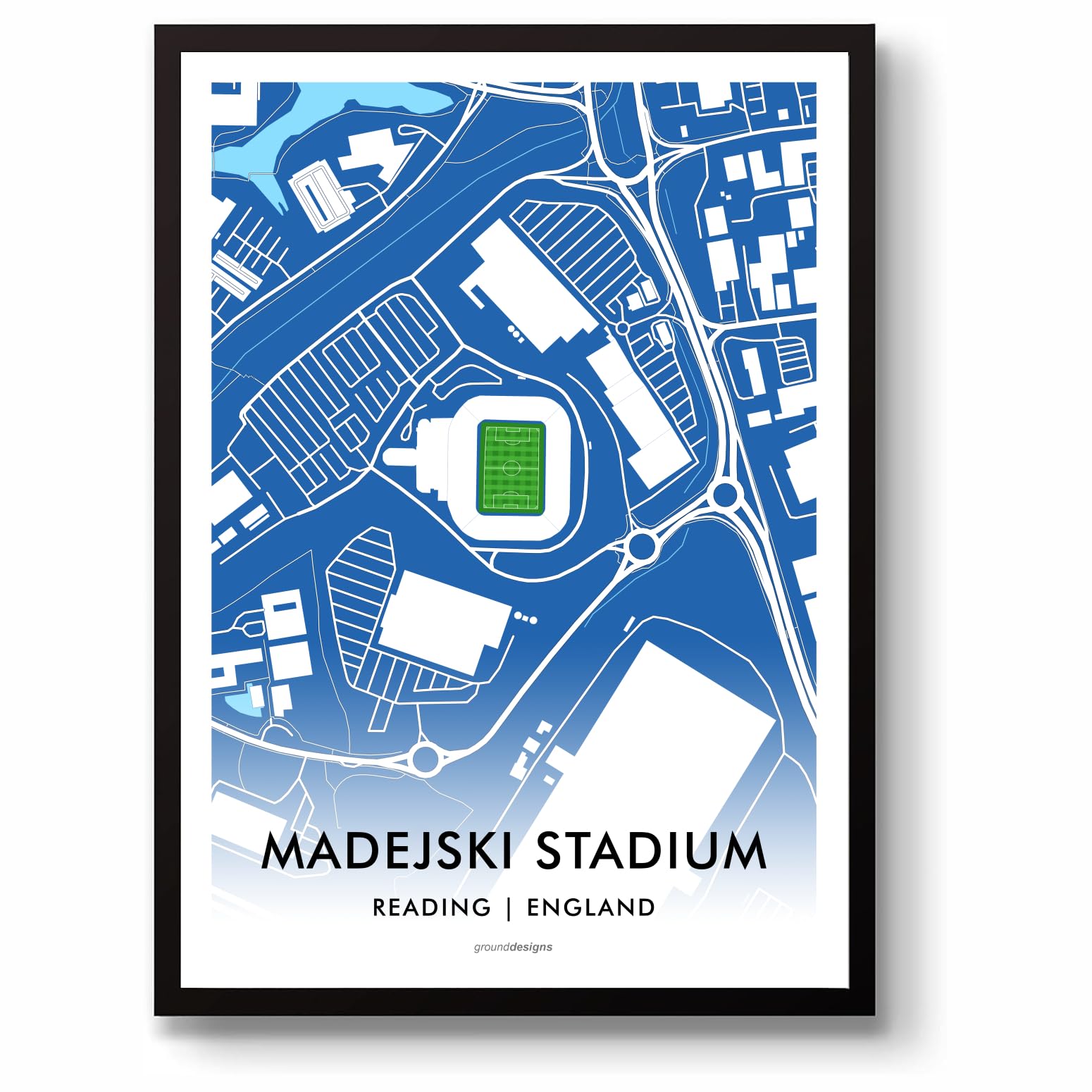 GroundDesigns READING FC Football Gift Select Car Leasing MADEJSKI STADIUM Art Map Unframed A3 Print RFC