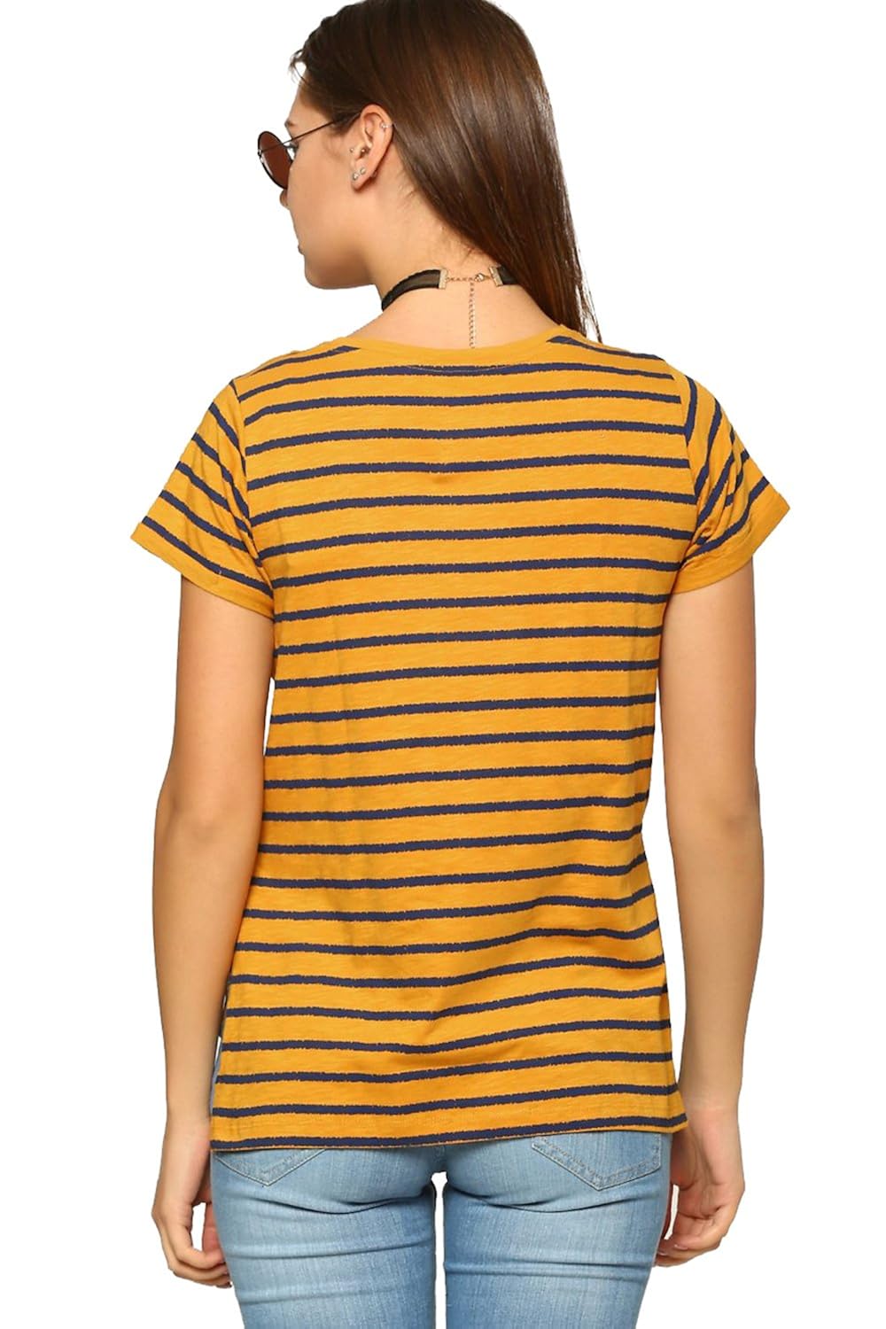 abof women's striped regular fit t-shirt