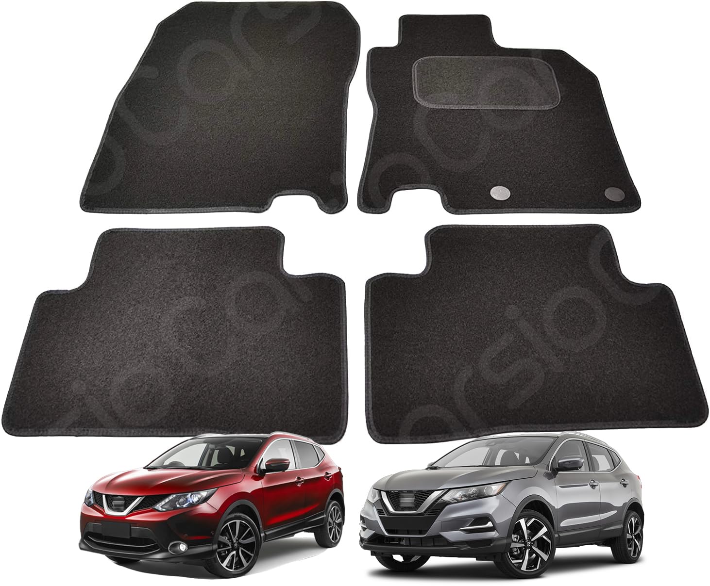 Carsio Carpet Car Mats For Nissan Qashqai 2014 to 2021 4 Piece Set With 2 Clips Tailored Fit Floor Mat Complete Accessory Black Custom Fitted - All Weather, Anti-Slip Backing & Black Trim