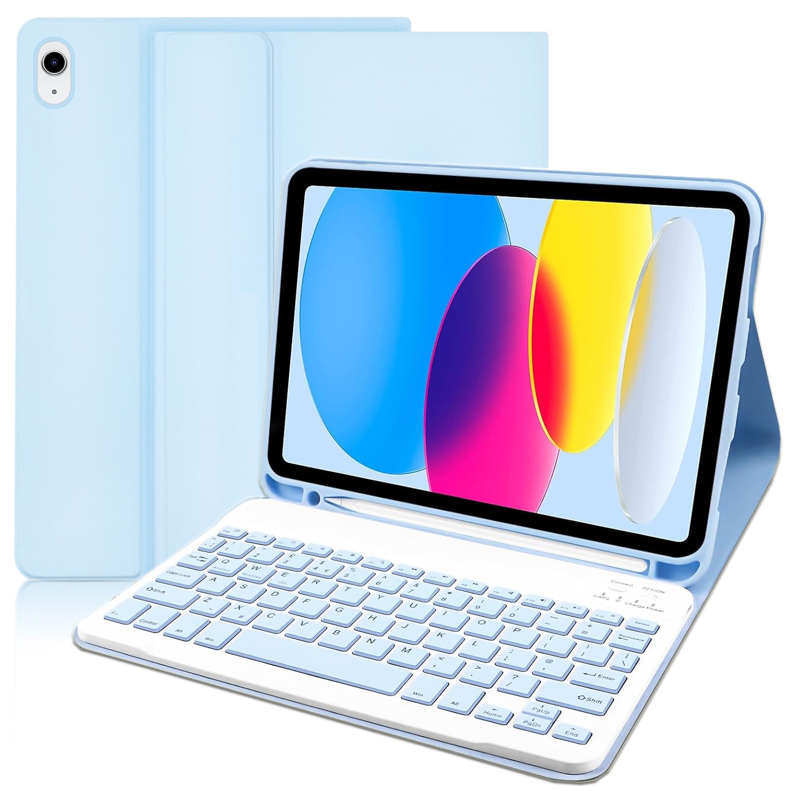 YUEJIDZ Keyboard Case for iPad A16 11th Generation 2025/10th Generation 2022(11/10.9 inch),Leather Cover with Detachable Magnetically Bluetooth Keyboard(UK Layout,QWERTY) for iPad 10th/11th Gen,Blue