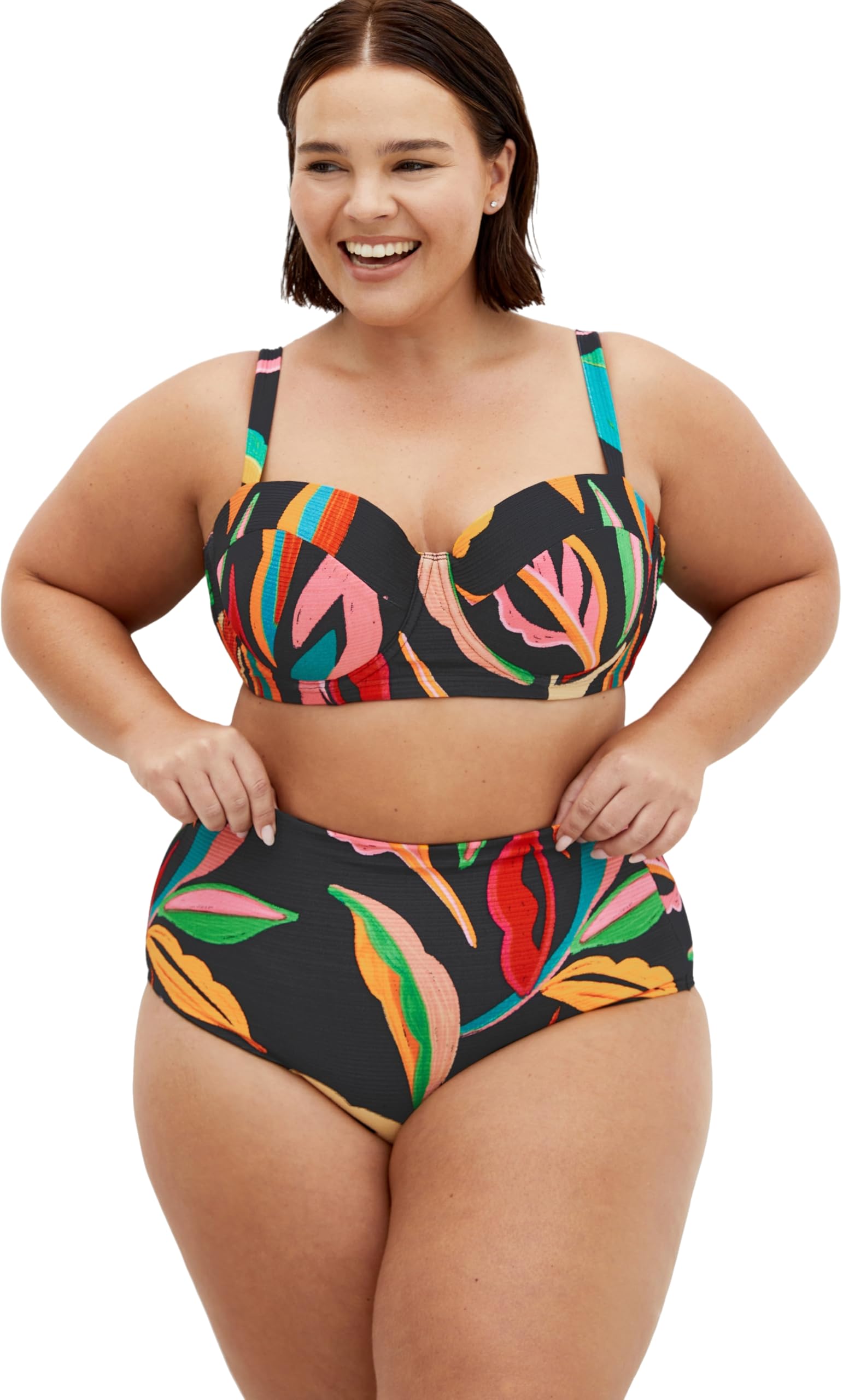 Photo 1 of City Chic Women's Brief Hi Waist Bikini, Maui Tropical Print