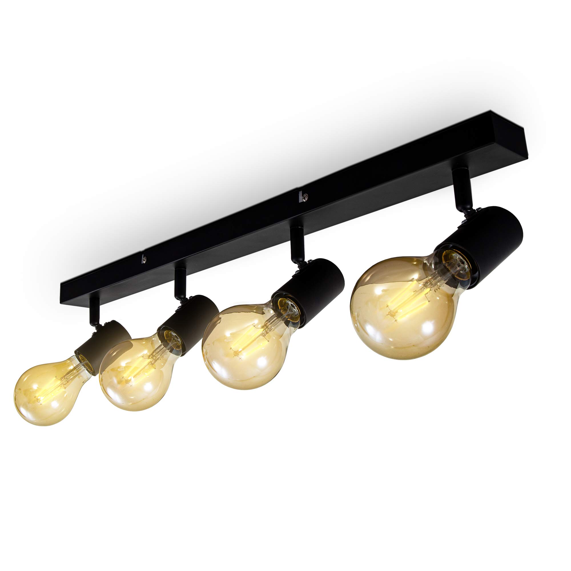 B.K.Licht Ceiling Light, 4 Rotatable Spots, E27 Socket, Bulbs not Included, Spotlight for Kitchen, Dining Room & Bedroom, Black Lamp, Metal Spot Bar, Swivel Design IP20 230V