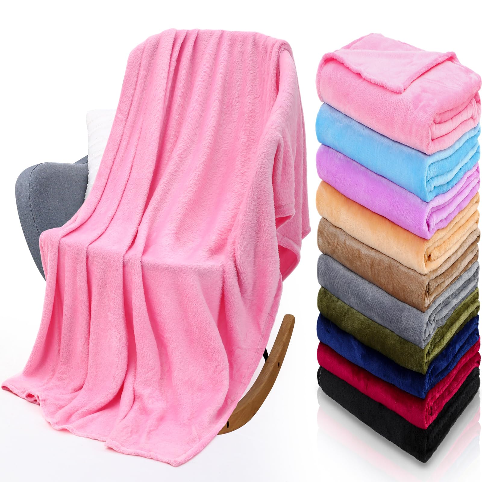 Photo 1 of Panitay 10 Pcs Fleece Throw Blanket Bulk 50 x 60 Inches Cozy Fuzzy Flannel Plush Soft Blankets for Sofa, Couch Bed Warm Throws for Wedding Homeless Christmas Party Gift(Multicolor)