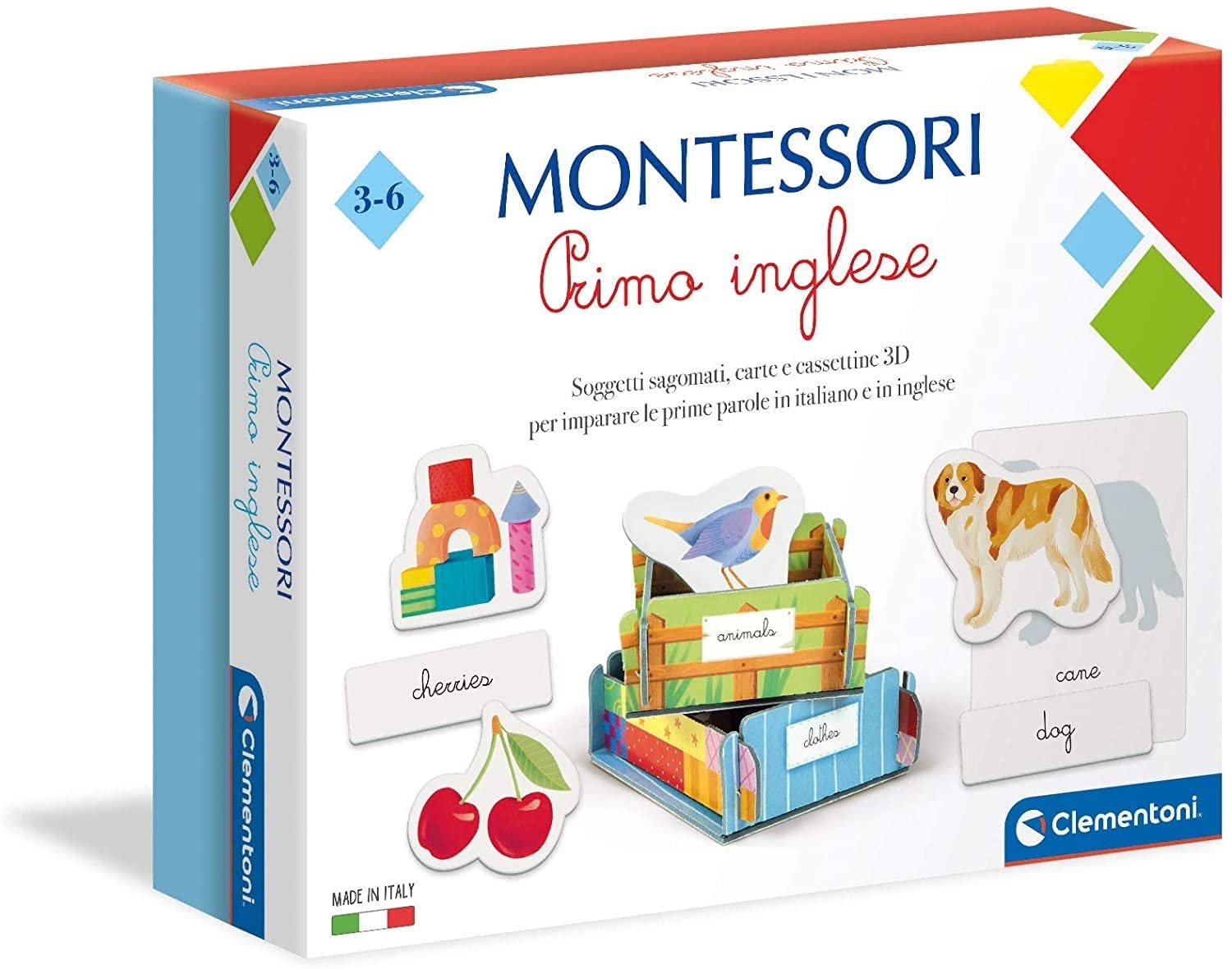 Clementoni 16322 First Montessori 3 Years (Italian Version), Educational Game for Learning English-Made in Italy, Multi-Coloured