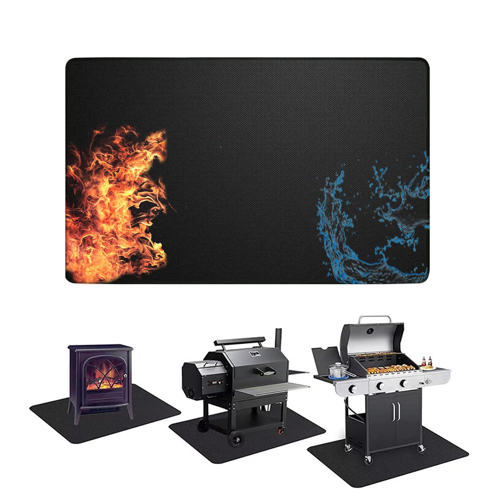 VinBee Fire Pit Mat, 122 x 76CM Square Black Double-Sided Fireproof & Heat Proof Mat, Oil-Proof Fireproof Deck Protector for Garden BBQ & Patio, Lawn, Fireplace, Outdoor Fire Pits