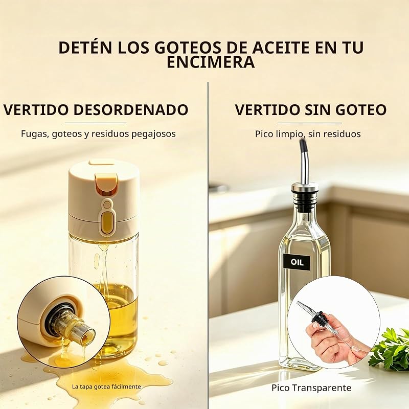 Aceitera de Vidrio, 2PCS 500 ml Botella Dispensadora Aceite con Embudo, — foto 2 de 8