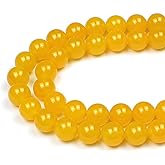 MJDCB 7A Round Natural Yellow Agate Beads Stone Loose Beads for Necklace Bracelet Charms Jewelry Making 15" (10mm)