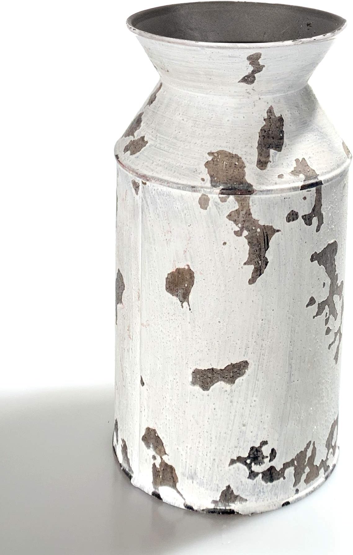 HJTS17115W 9.65" Old Fashioned Distressed Vintage White Milk Can