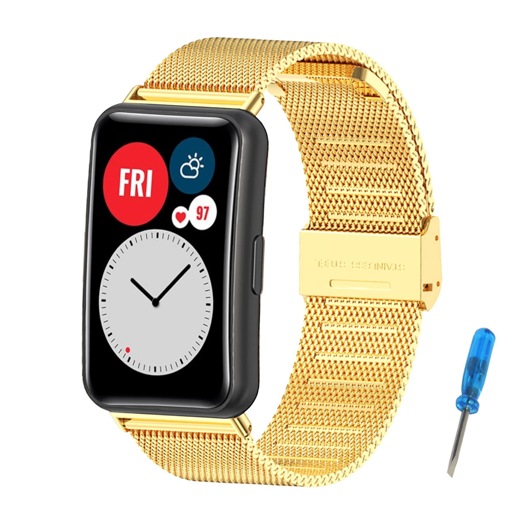 MIJOBS Replacement Strap Compatible with Huawei Watch Fit Smart Watch Metal Strap Applicable to Huawei Watch Fit Bracelet Stainless Steel Strap for Huawei Watch Fit Watch Accessories, Gold