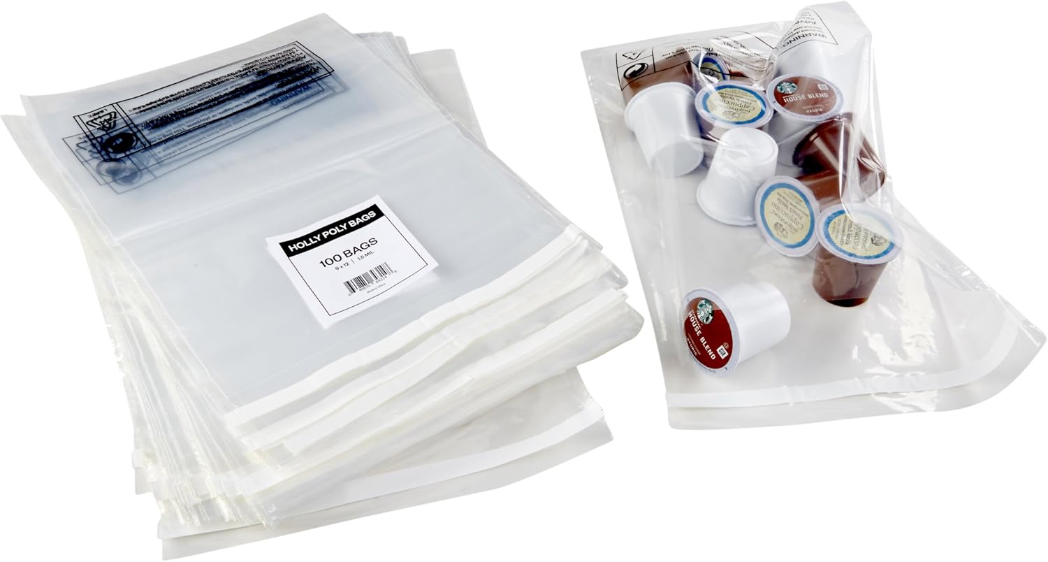 Holly Poly Bags - 400 Industrial Strong Clear Poly Bag Combo Set - 100 Bags Per Size - 6x9, 8x10, 9x12, 11x14 - Super Strong Seal with Suffocation Warning: Office Products