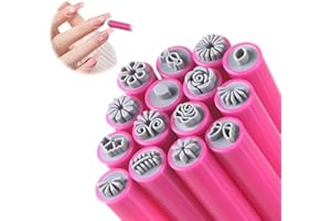 Qiyuda 15 Pcs Nail Art Stamp Pen Set, 3s Quick Flower Different Patterns Nail Art Tools