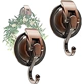 Aby coolswi Suction Cup Shower Hooks and Wreath Hanger 2 Pack Red Bronze | Heavy Duty Vacuum Suction Cup Hooks for Shower of Door Glass Window of Bathroom Kitchen Tile Reusable Towel Robe Loofah Hook