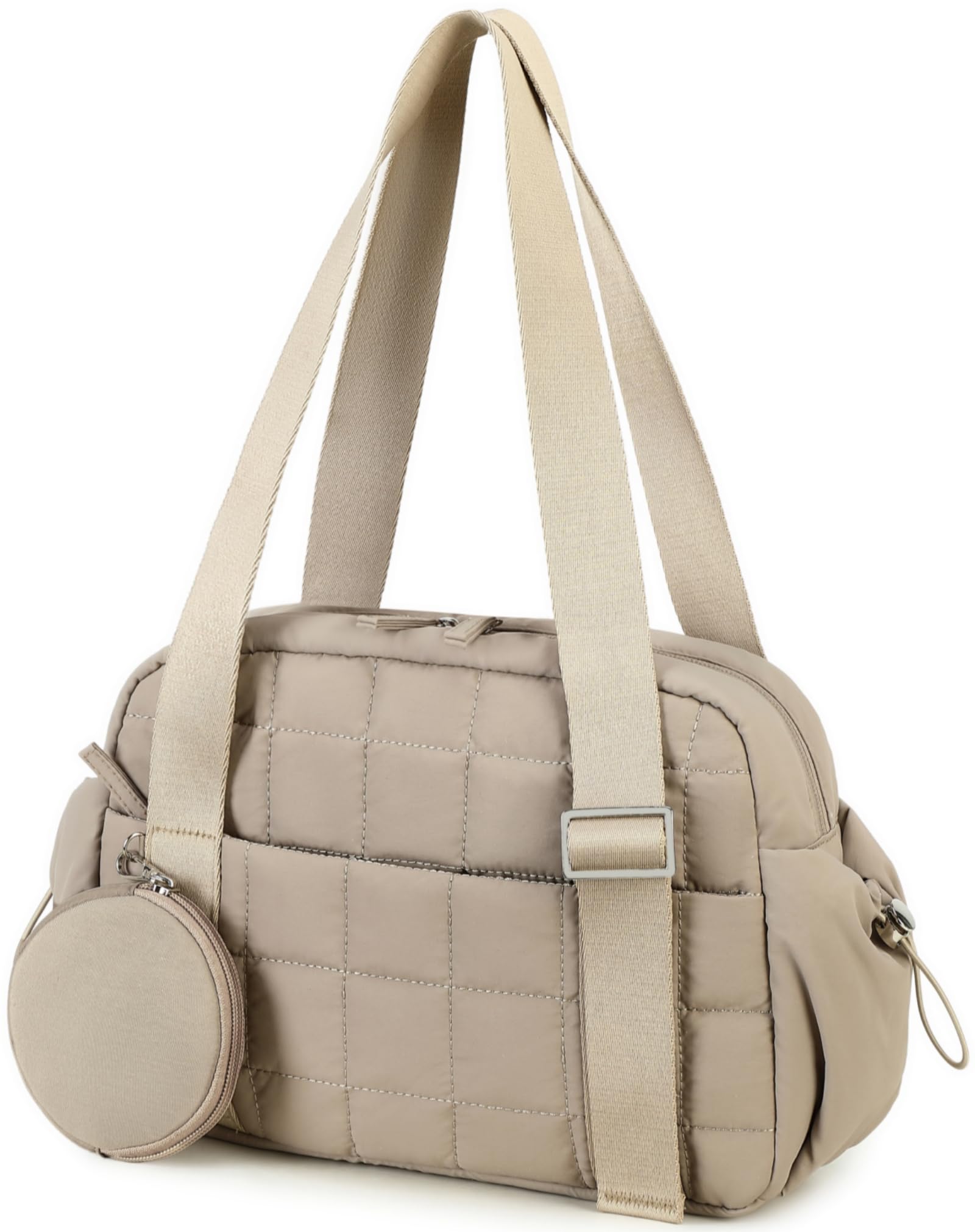 Photo 1 of CAMTOP Mini Gym Bag for Women Girls, Small Gym Tote Bag Puffy Quilted Sports Duffel Bag with Wet Compartment and Coin Wallet Duffel Bags Dance Yoga Workout Bag (Camel)