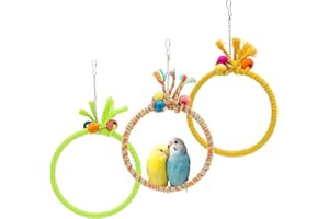 DVHEY 3 Pcs Sets Large Bird Swing Birds Toys for Cage Round Cotton Rope Parakeets Swings Perches Bite Resistance Bead Hanging Ring Toys for Small to Medium Parrots (L-Ring-Set, 3 Pack)