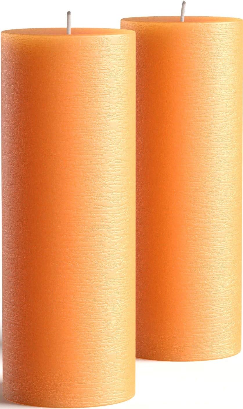 Set of 2 Pillar Candles 3" x 8" Unscented Handpoured Weddings, Home Decoration, Restaurants, Spa, Church Smokeless Cotton Wick - Orange