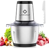 LINKChef Food Processor, 6 Cup Electric Food Chopper, 250W Meat Grinder | Sharp Stainless Steel Blades Chop Meat, Vegetables, Onions and Baby Food, Stainless Steel Bowl, Compact and Easy to Clean