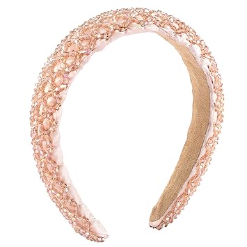 Amazon.com : NLCAC Rhinestone Beaded Headband for Women Cystal Embellished Satiny Beaded Padded Headband Sparkling Party Hair Band Hair Accessories (Champagne) : Beauty