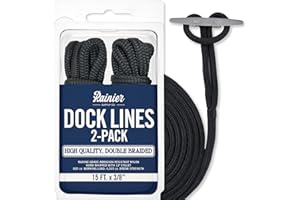 RAINIER SUPPLY CO RainierSupplyCo Dock Lines 2-Pack - Boat Rope for Docking with Loop - 15 ft x 3/8 Inch Premium Double Braided Nylon Marine Rope - Mooring Line with 12" Eyelet - Boat Accessories - Black