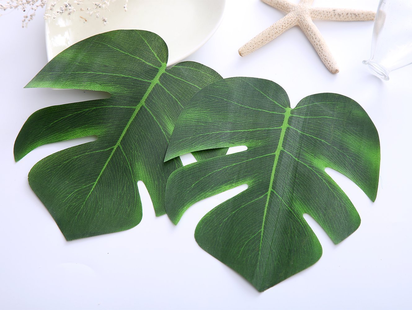 PovKeever 24 Pieces Tropical Palm Leaves Simulation Imitation Plant Leaf for Table Party Hawaiian Luau Party Jungle Beach Theme Party Decorations