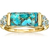 Ross-Simons Turquoise and .70 ct. t.w. Sky Blue Topaz Ring in 18kt Gold Over Sterling
