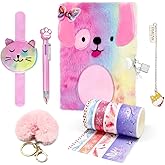 homicozy Dog Diary for Girls with Lock and Keys,Tie-dye Fuzzy Journal for Kids with 160 Lined Pages,Fluffy Secret Notebooks for Writing and Drawing,Birthday Gifts for Girls Ages 6 and Up,Puppy