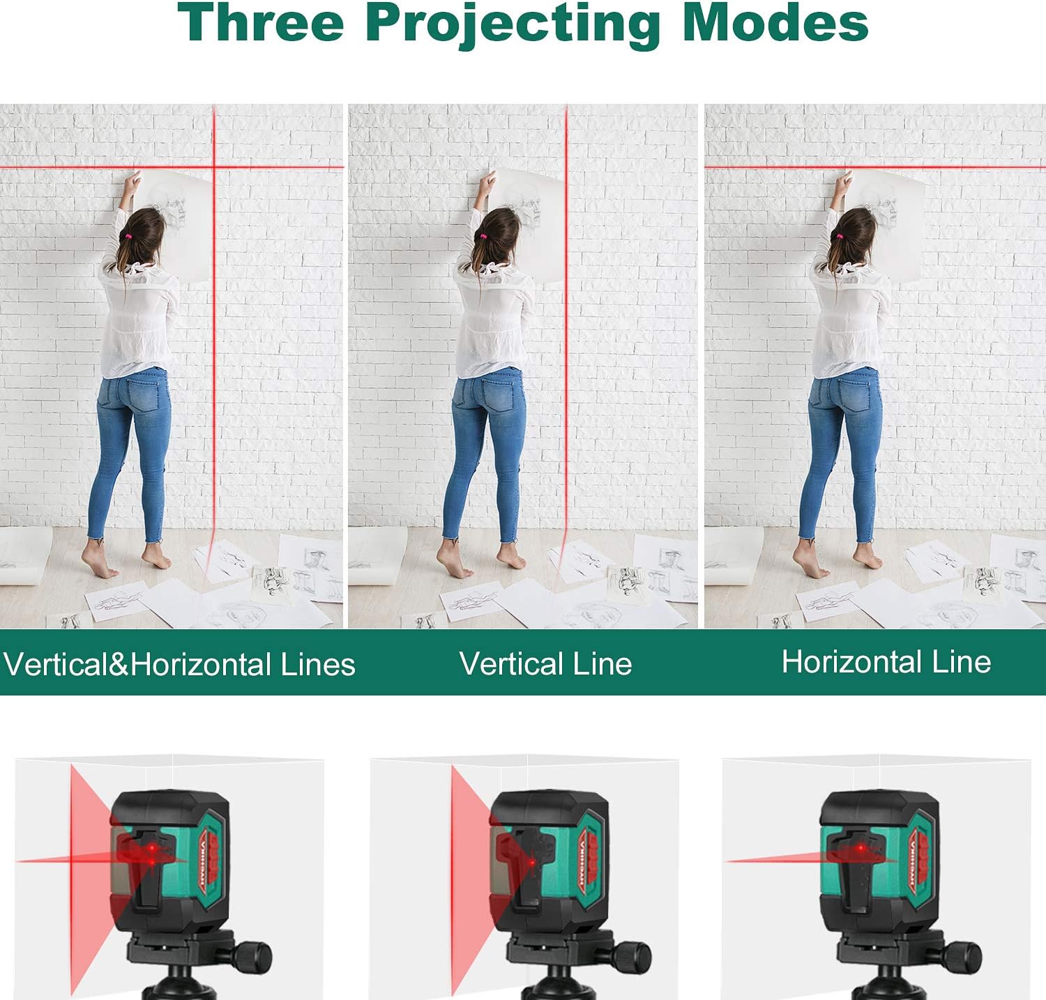 HYCHIKA Laser Level, Laser Levels Self Leveling with Double Laser Module, Laser Spirit Level with 2 Lines Horizontal/Vertical - Image 4