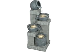 Outsunny Jar and Bowls Cascading Water Fountain, 4-Tier Waterfall Fountain with LED Lights, Adjustable Flow, 26.4 inch Resin 