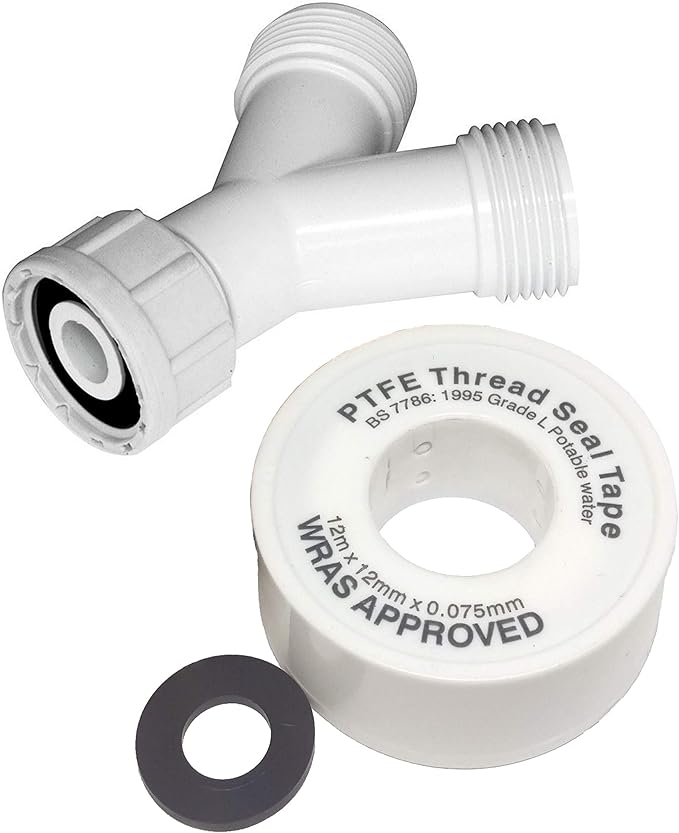 3/4" Plastic Washing Machine Y Piece Splitter Connecter with Additional Washer & PTFE Tape